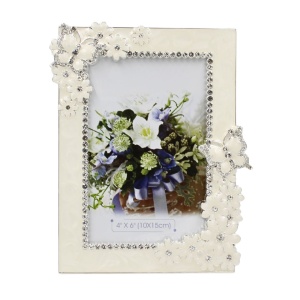 Ramă Foto AZAY Florală cu Cristale, 10x15 cm, Ramă Foto Elegantă Decorativă, Cadou Nuntă / Casă Nouă, Cutie Cadou Inclusă