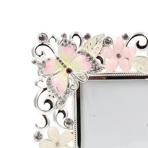 Ramă Foto AZAY cu Flori și Fluturi, 15x10 cm, Ramă Foto Decorativă cu Cristale, Cadou Elegant Femei, Cutie Cadou Inclusă