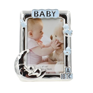 Ramă Foto BABY AZAY Albastră cu Elemente Decorative, 10x15 cm, Ramă Foto Băieți, Cadou Botez / Nou-Născut, Cutie Cadou Inclusă