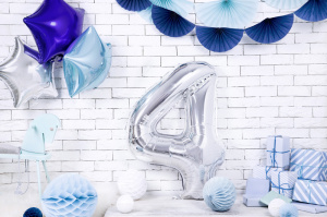Balon cifra 4, argintiu, 35 cm