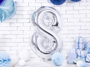 Balon cifra 8, argintiu, 35 cm