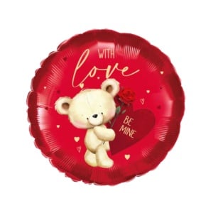 Balon din folie, pentru ziua îndrăgostiților, model ursuleț, formă rotundă, 45.7 cm