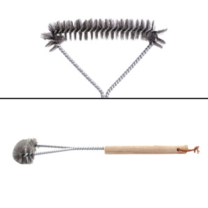 Perie pentru curățarea grătarului, formă triunghiulară, peri metalici rezistenți, mâner din lemn, BBQ