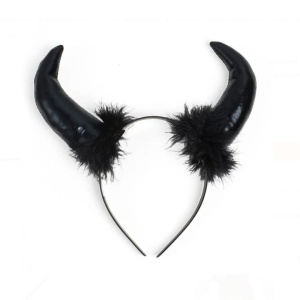 Bentiță de Halloween cu coarne negre lucioase și blăniță, accesoriu pentru costum de diavol