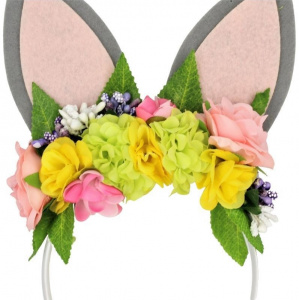 Bentiță de păr, albă cu urechiușe și floricele, Zooky 