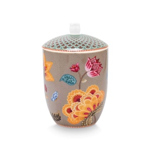 Borcan cu capac, din porțelan, Pip Studio, Khaki, 21x13.5 cm, colecția Blooming Tales