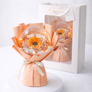 Buchet cu flori parfumate din săpun, cu lumini LED în sferă, cadou în cutie elegantă, 3 moduri Iluminare, 30 cm, BUK14ZO