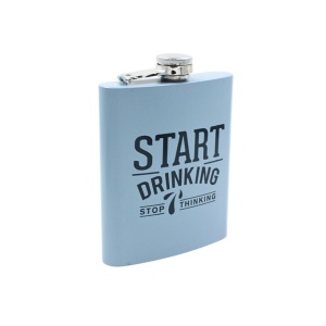 Butelcă din oțel inoxidabil, mesaj Start Drinking, Stop Thinking, 270 ml