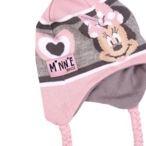 Căciulă pentru copii, Minnie Mouse, cu pompon și urechi, roz cu gri