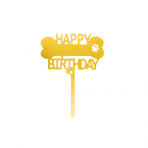 Cake Topper pentru tort Happy Birthday, cu os auriu