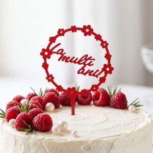 Cake Topper tort cerc roșu cu floricele