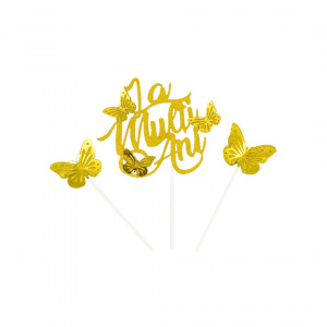 Cake Topper tort Fluturași auriu glitter