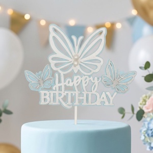 Cake Topper tort model fluturași bleu