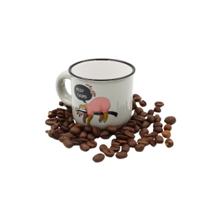 Cană cafea espresso Nekupto 80 ml, ceramică, gri, imprimeu leneș KEEP CALM
