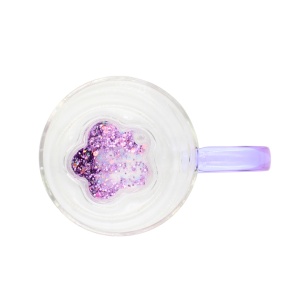 Cană cu model 3D floare mov, pereți dubli, sticlă borosilicată și inserție de sclipici, 300 ml, Aurora Glow
