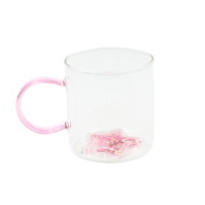 Cană cu model 3D steluță roz, pereți dubli, sticlă borosilicată și inserție de sclipici, 300 ml, Aurora Glow