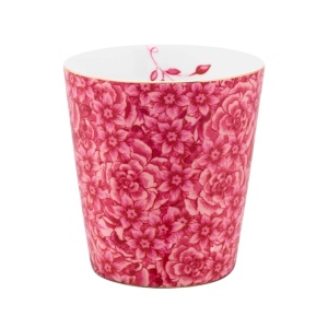 Cană din porțelan, cu capac multifuncțional, Pip Studio, 230 ml, Dark Pink, colecția Royal Stripes