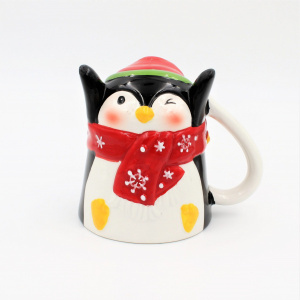 Cană figurină upside-down "Pinguin cu fular roșu"