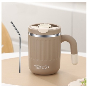 Cană termos cu capac și pai – 480 ml, maro