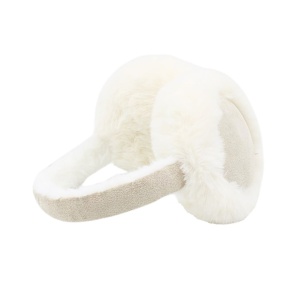 Căști pufoase pentru urechi, Antonio, cu aspect de piele întoarsă, culoarea ivory, one size