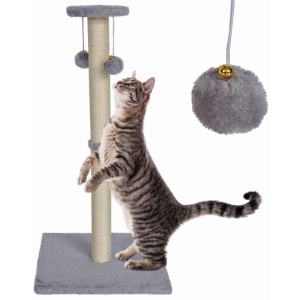 Ansamblu de joacă și stâlp sisal pentru pisici, Jumi, cu clopoței, gri, 81 cm