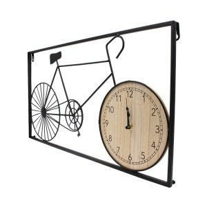 Ceas de perete decorativ cu design bicicletă – metal și MDF, 60x32 cm