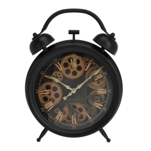 Ceas decorativ stil vintage – mecanism vizibil, cifre romane aurii, design cu roți dințate