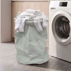 Collapsible fabric laundry basket, round, 38x38x50 cm, light grey