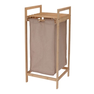 Etajeră Baie cu Coș Rufe – Bambus Natural – 40x30x95 cm – Bathroom Solutions