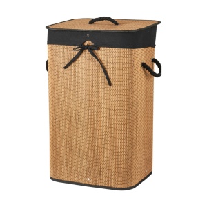 Coș de rufe din bambus, formă dreptunghiulară, cu capac – Excellent Houseware, 40×30×60 cm