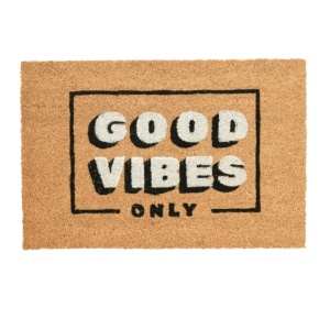 Covor intrare din fibră de cocos 39x59 cm, cu mesaj Good Vibes Only