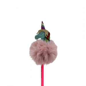 Creion figurină Unicorn albastru puf roz 26cm