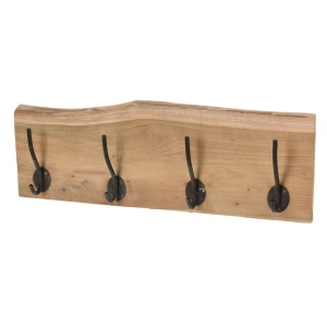 Cuier de Perete din Lemn de Tec cu 4 Cârlige Metalice – 49,5x13,5 cm – H&S Collection