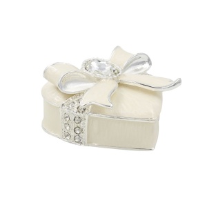 Cutie Bijuterii 5x5 cm în Formă de Cadou cu Fundă Elegantă și Stras AZAY – Casetă Bijuterii Premium, Cutie Inel, Cadou Femei cu Ambalaj