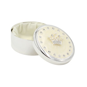 Cutie Bijuterii Rotundă 7 cm cu Coroană și Strasuri AZAY – Casetă Bijuterii Elegantă, Cutie Inel, Cutie Cadou Femei Premium, Ambalaj Inclus