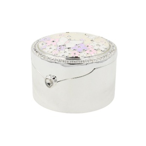 Cutie Bijuterii Rotundă 8 cm cu Fluture și Flori Colorate AZAY – Casetă Bijuterii Elegantă, Cutie Inel, Cadou Femei Premium cu Ambalaj