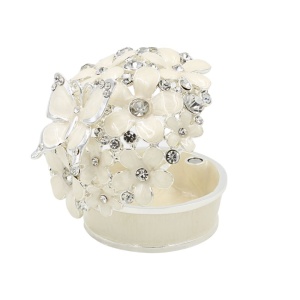 Cutie Bijuterii Elegantă cu Flori și Strasuri, AZAY – Casetă pentru Inel, Cutie Cadou Femei, Decor Romantic, Alb/Ivory