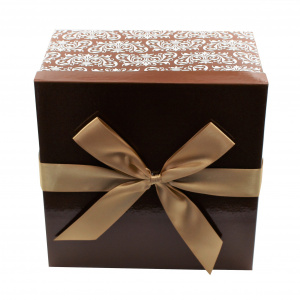 Cutie de cadou cu tissue paper, fundita decorativa si minifelicitare, XL - Brown