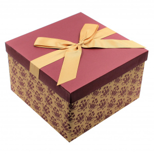 Cutie de cadou cu tissue paper, fundita decorativa si minifelicitare - Maroniu