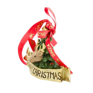 Decorațiune Regatul de Crăciun, Classic, model cerb in brad Merry Christmas auriu