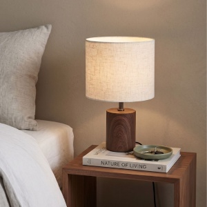 Decorative table lamp with fabric shade and wood-effect base, E27, 18 x 29.5 cm