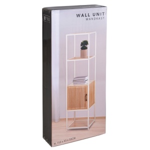Dulap cu cadru metalic și rafturi MDF, design modern cu ușă din lemn, 43x33x153 cm, alb