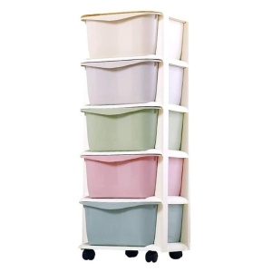 Dulap organizator din plastic, cu 5 sertare, pe roți, Ecarla, 97x38x37 cm, PO10