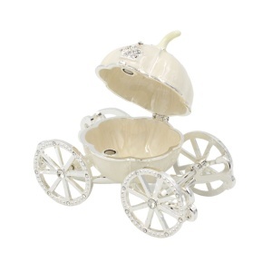 Set Cadou Elegant Trăsură – Ramă Foto + Cutie Bijuterii, Metal cu Cristale, Argintiu, Cadou Femei, AZAY