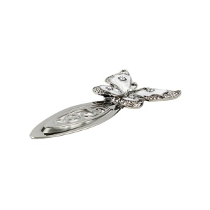 Semn de Carte Metalic Elegant Fluture cu Cristale, 10.5 x 5.5 cm, Argintiu, Cadou Premium pentru Femei, AZAY