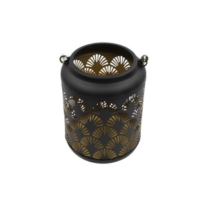 Felinar decorativ, din metal, cu model perforat evantai și mâner din sfoară, 17 cm, Arti Casa