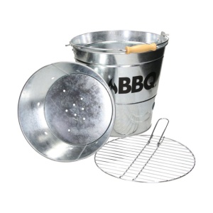 Găleată grătar BBQ din zinc Ø26 cm, portabilă, cu grătar și mâner, ideală pentru camping și picnic