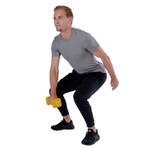 Ganteră neopren 5 kg Pure 2 Improve – capete pătrate, galben și ambalaj premium