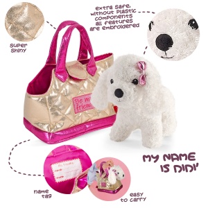 Geantă glamour cu pluș detașabil, pentru copii, Perletti, model Cățeluș Didi, 20 cm, colecția Perletti Toys 