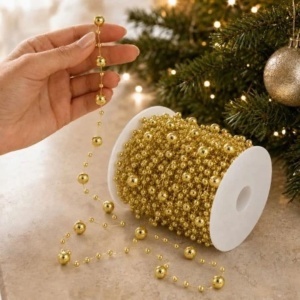 Ghirlandă decorativă, de Crăciun, cu perle aurii, 10 m, pentru brad și aranjamente festive, WOZ78